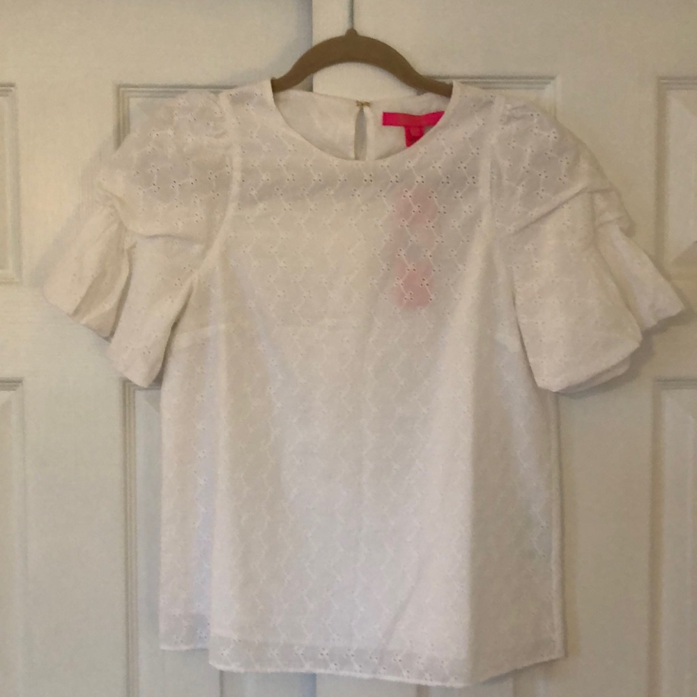 Lilly Pulitzer Lailah Eyelet Top, Resort White Ditsy Vine Eyelet, XS, brand new